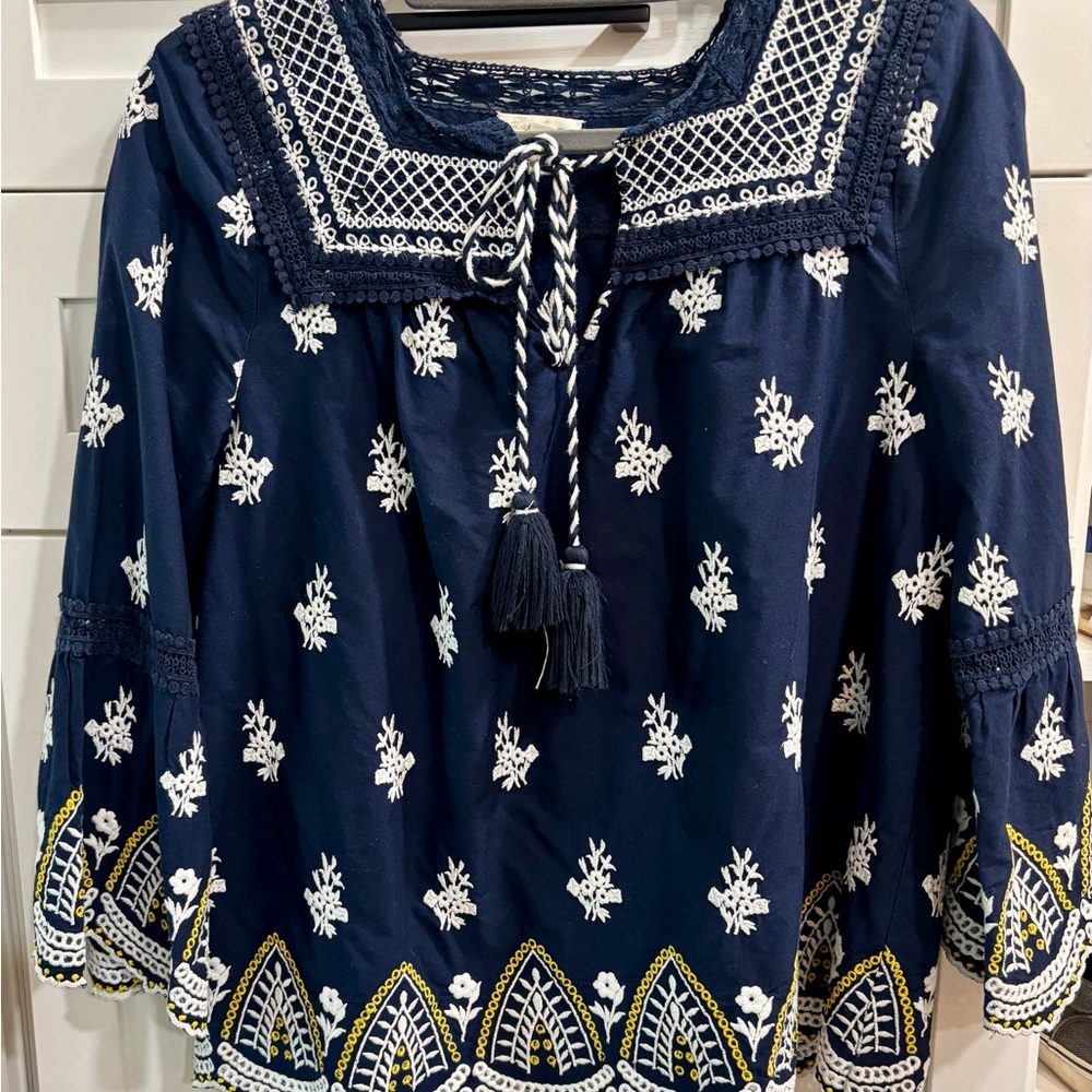 Navy Blue Embroidered Women's Top